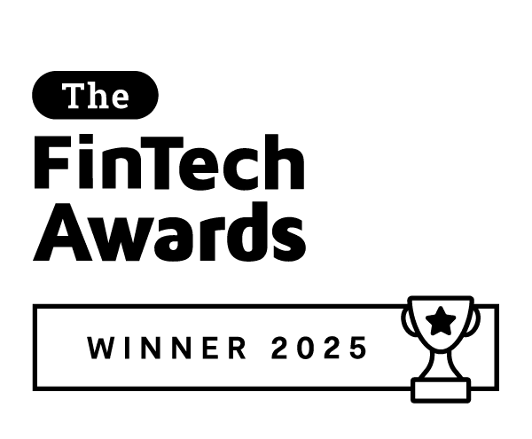 The FinTech Awards logo with a trophy icon and text that reads “Winner 2025.”.